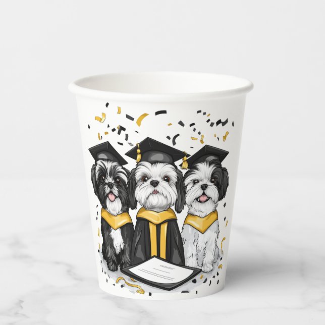 Graduation Shih Tzu Dogs Paper Cups (Front)
