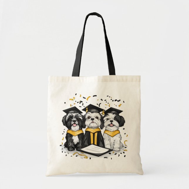 Graduation Shih Tzu Dogs Tote Bag (Front)