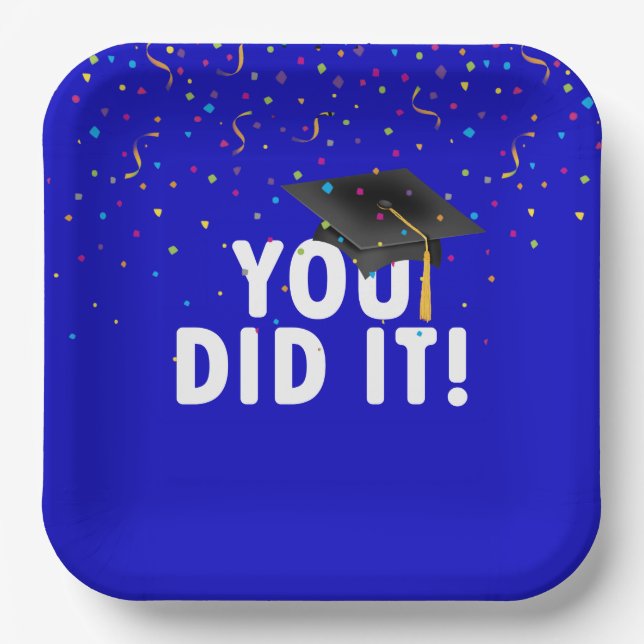 Graduation Sign and Hat in Confetti Paper Plates (Front)