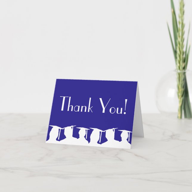 Graduation Silhouette Thank You Card (Blue) (Front)