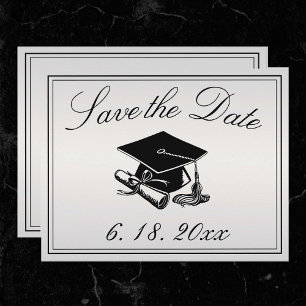 Graduation Silver Black Cap Diploma Save the Date Announcement