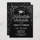 Graduation - Silver Black White Invitation (Front/Back)