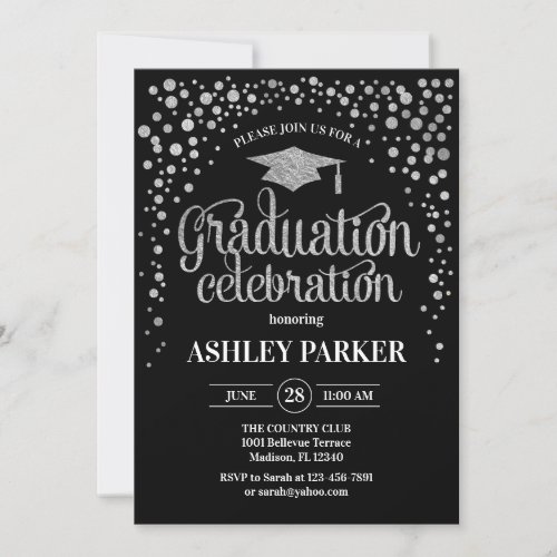 Graduation _ Silver Black White Invitation