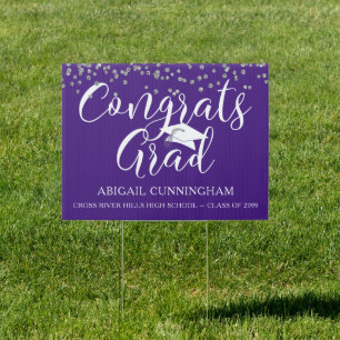 Graduation Silver Confetti CONGRATS GRAD Purple Sign