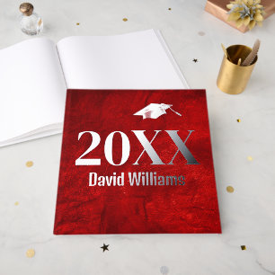 Graduation Silver Foil On Red Leather Guest Book