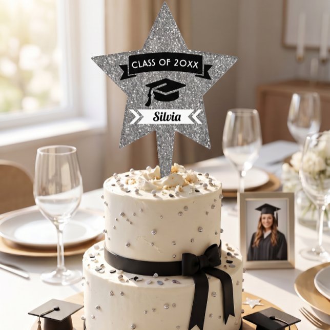 Graduation Silver Glitter Star Cake Topper (Creator Uploaded)