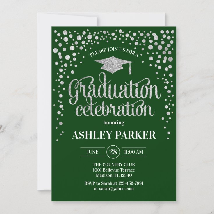 Graduation - Silver Green Invitation | Zazzle