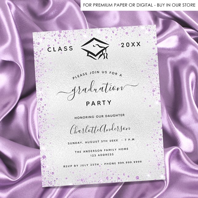 Graduation silver lavender glitter invitation (Creator Uploaded)