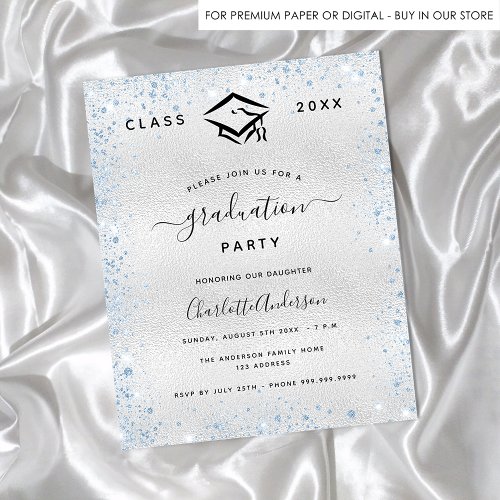 Graduation silver light blue budget invitation