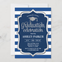 Graduation - Silver Navy Blue White Stripes