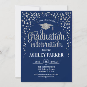 Graduation - Silver Navy Invitation