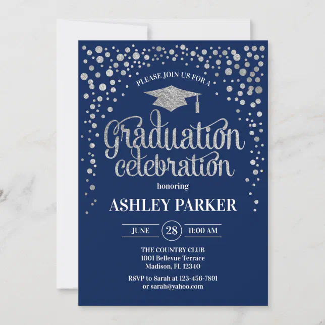 Graduation - Silver Navy Invitation | Zazzle