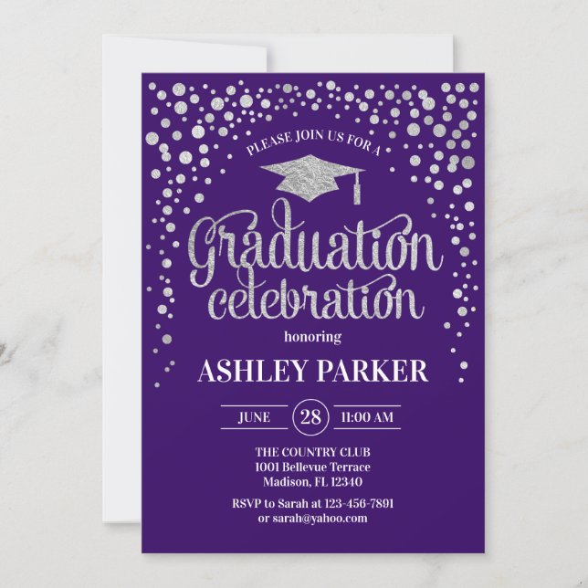 Graduation - Silver Purple Invitation (Front)