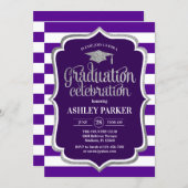 Graduation - Silver Purple White Stripes Invitation (Front/Back)