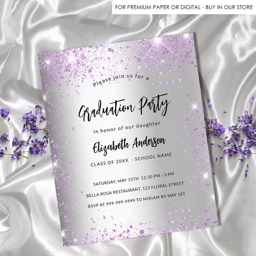 Graduation silver violet purple budget invitation flyer