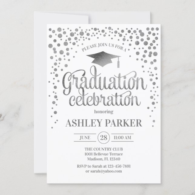 Graduation - Silver White Invitation (Front)