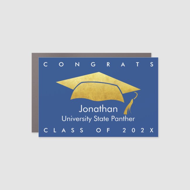 Graduation Simple Bold Modern Gold Cap Navy Blue Car Magnet