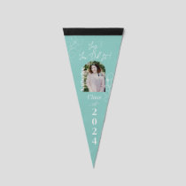 Graduation Simple Foliage Photo Aqua Pennant Flag