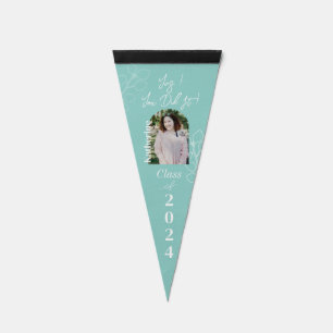 Graduation Simple Foliage Photo Aqua Pennant Flag