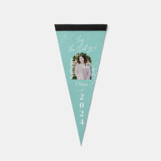 Graduation Simple Foliage Photo Aqua Pennant Flag
