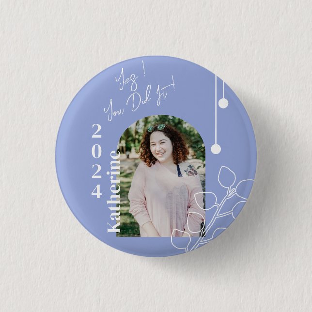 Graduation Simple Foliage Photo Lavender Button (Front)