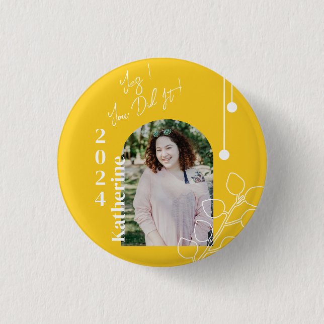 Graduation Simple Foliage Photo Mustard Button (Front)