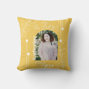 Graduation Simple Foliage Photo Mustard Throw Pillow