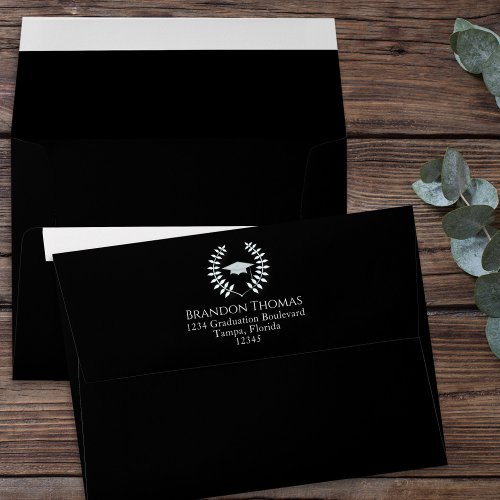 Graduation Simple Modern Classic Laurel Black Envelope