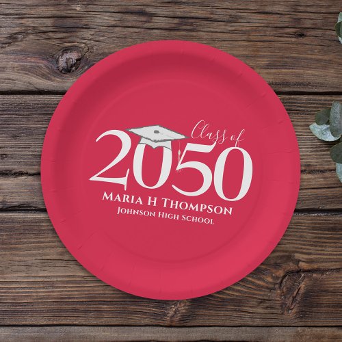 Graduation Simple Modern Minimalist Mortarboard Paper Plates