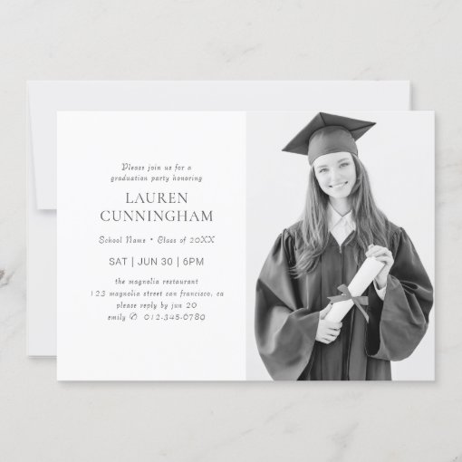 Graduation Simple Modern Minimalist Photo Invitation | Zazzle