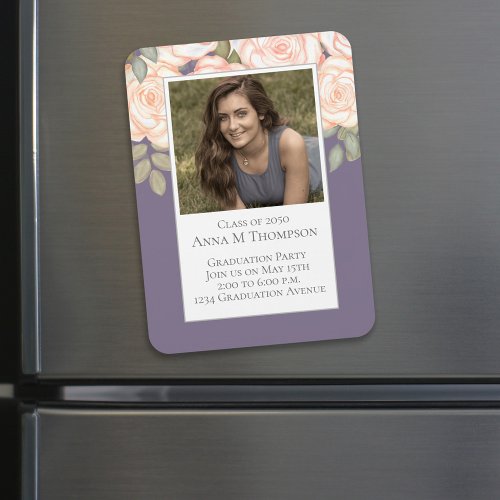 Graduation Simple Photo Floral Rose Lilac Purple Magnet