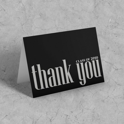 Graduation Simple Thank You Black Minimalist Photo Card