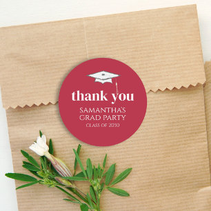 Graduation Simple Thank You Minimalist Favor Red Classic Round Sticker