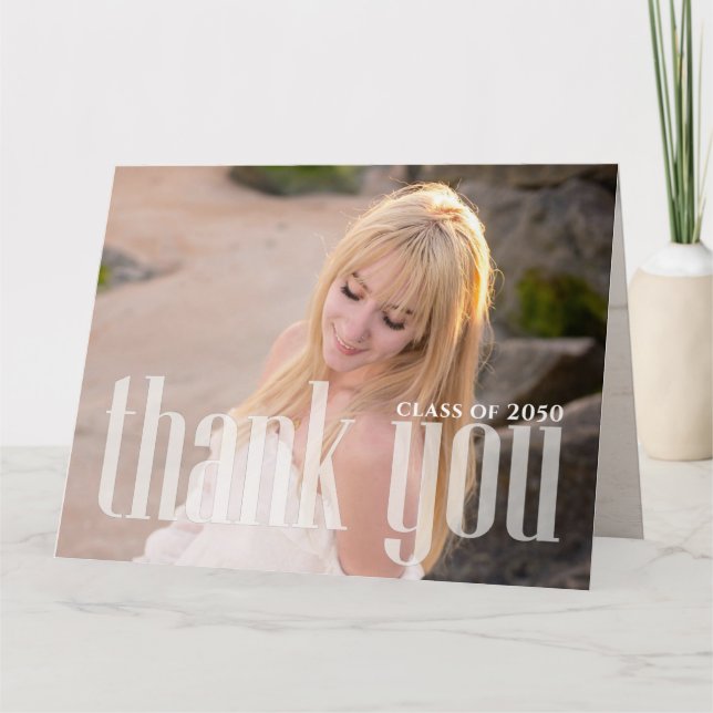 Graduation Simple Thank You Minimalist Three Photo Card (Front)