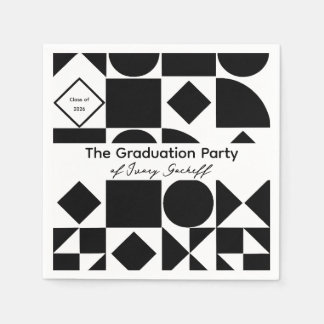 Graduation Simplistic Geometry Black and White Napkins