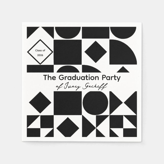 Graduation Simplistic Geometry Black and White Napkins (Front)