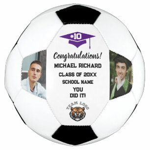 Graduation Soccer Custom Photo & Name Purple Ball