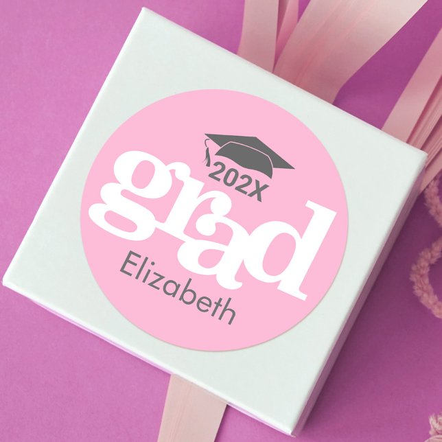 Graduation Soft Pink Bold Typography Simple Modern Classic Round Sticker (Creator Uploaded)