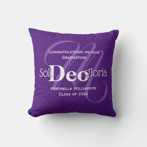 Graduation SOLI DEO GLORIA Purple Throw Pillow