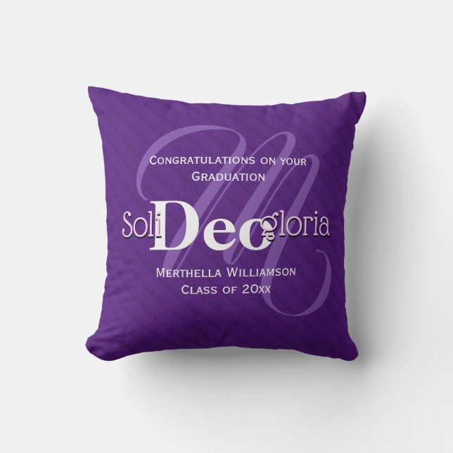 Graduation SOLI DEO GLORIA Purple Throw Pillow (Front)