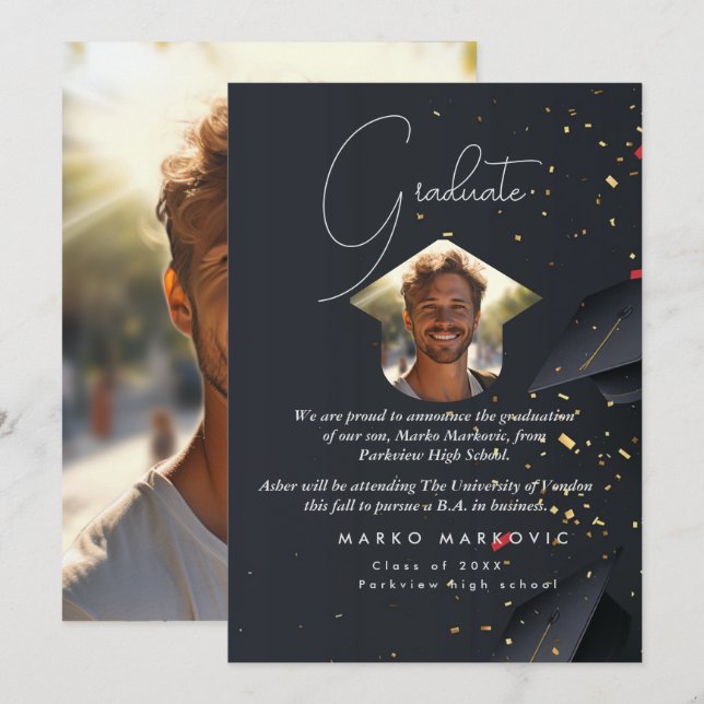 Graduation Son I Gray Announcement (Front/Back)