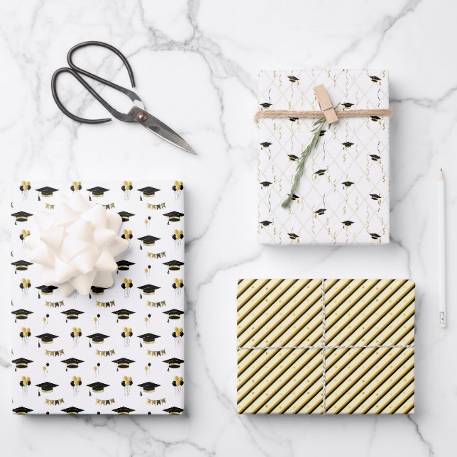 Graduation Sparkle Set 3 Wrapping Paper Sheets (Front)