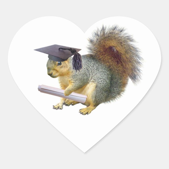 Graduation Squirrel Heart Sticker (Front)