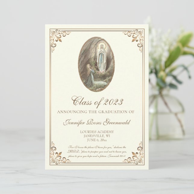 Graduation St. Bernadette & Lady of Lourdes Invitation (Standing Front)