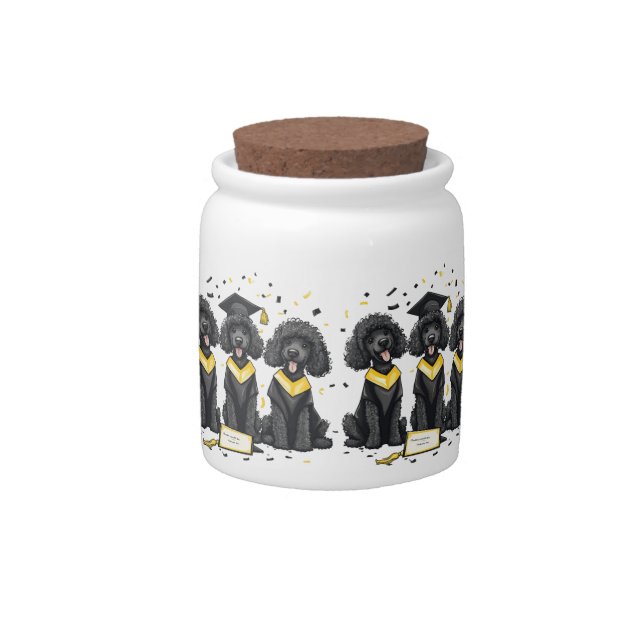 Graduation Standard Poodle Dogs Candy Jar (Front)