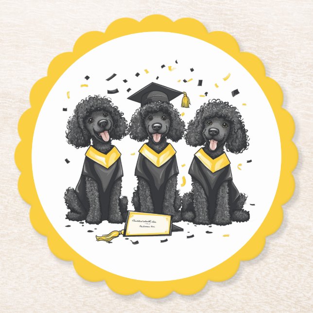 Graduation Standard Poodle Dogs Paper Coaster (Front)