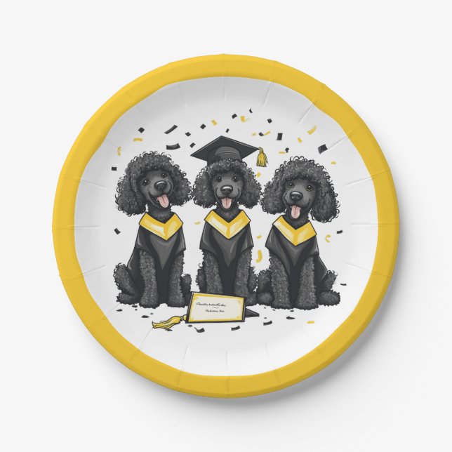 Graduation Standard Poodle Dogs Paper Plates (Front)