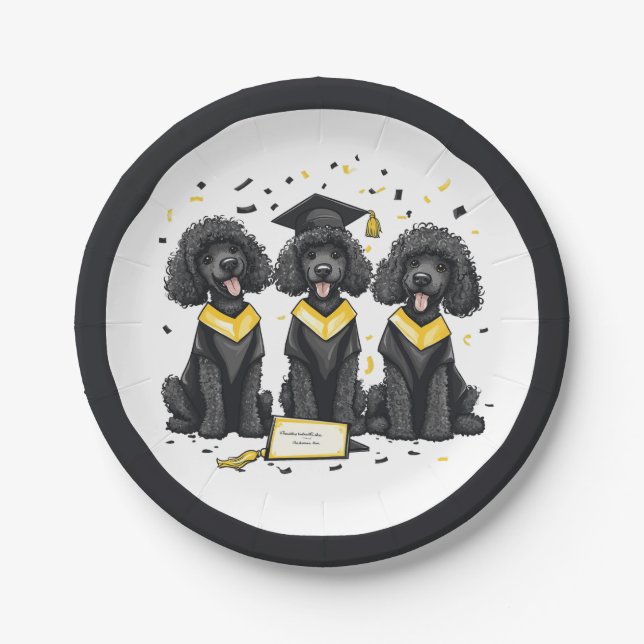 Graduation Standard Poodle Dogs Paper Plates (Front)