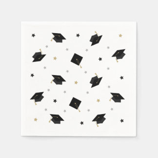 Graduation Star Pattern Napkins Black Gold Silver