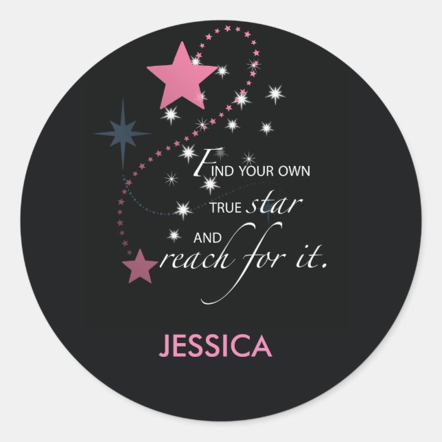 Graduation Star, Pink on Black Classic Round Sticker (Front)